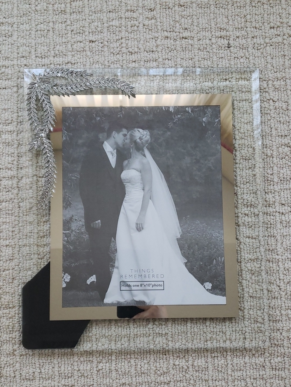 Glass Picture Frame with Gold Mat and Silver Leaf Accent - White